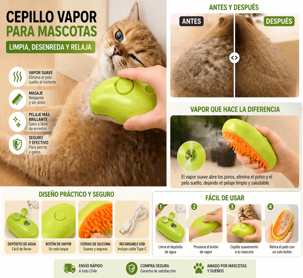 Cepillo de Vapor para Mascotas